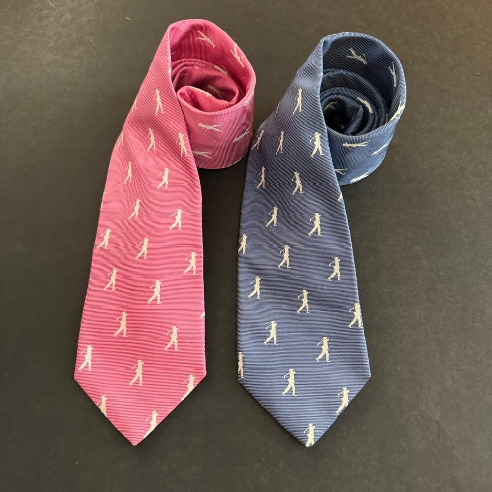 Breuer Mens 100% Silk Golf Print Ties - Pink & Blue